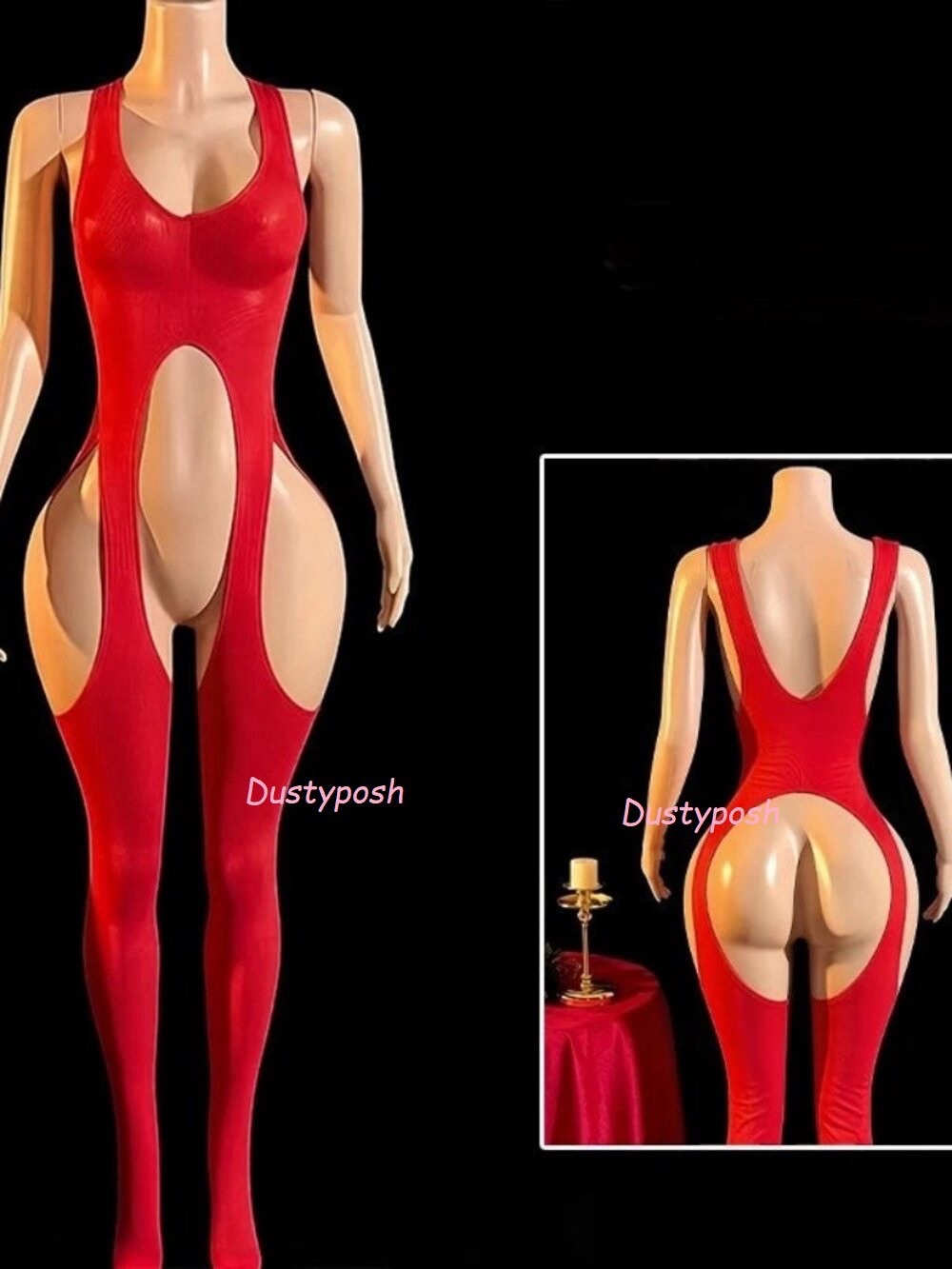 Transparent Suspended Stocking Cosplay Pantyhose Tights Underwear Bedroom Red